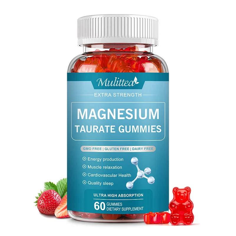 Mulittea High Absorption Magnesium Taurine Gummies Supports Leg Spasms Muscle Function Helps Stress Relief Sleep