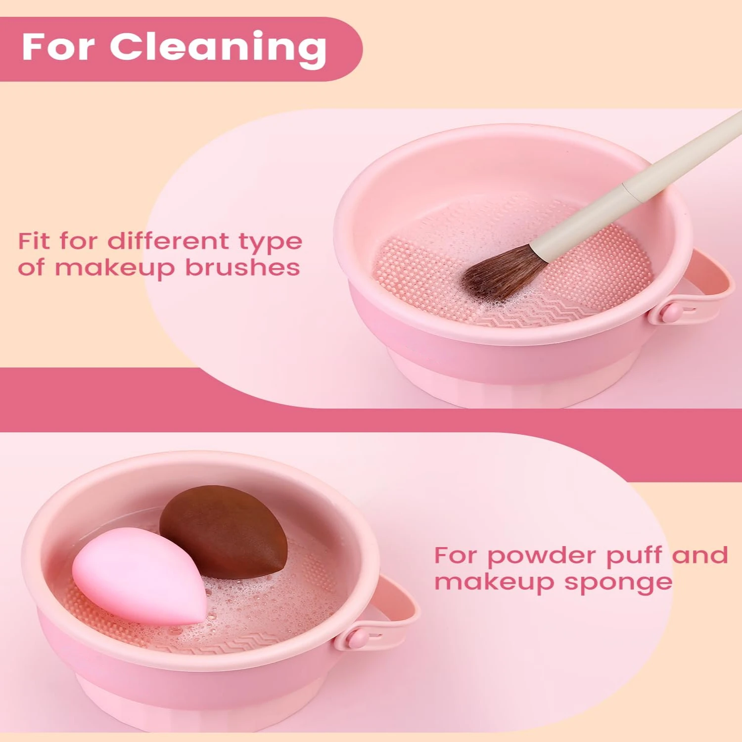 Efficient and Convenient 3-in-1 Makeup Brush Cleaner - Versatile Multifunction Silicone Cleaning Mat Bowl, Stylish Cosmetic Brus