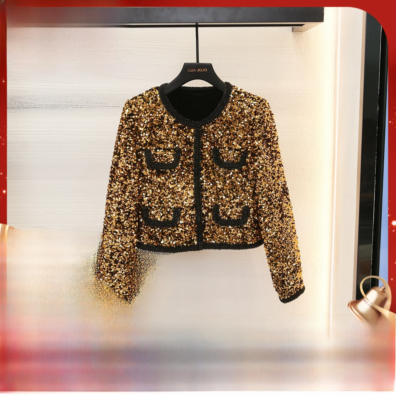 

MaSandeSP Golden Sequin round Ne ort Cardigan Flay Spicy Girl Autumn New Sle Women's Faion Outerwear Baga AL0563