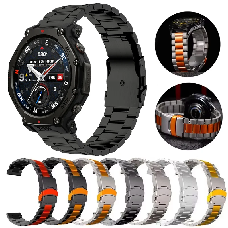 22mm Stainless Steel Band For Amazfit T-Rex3 Pro 48mm Metal Strap For Amazfit Cheetah Pro/Round/Helio/Balance 2/GTR4 3 2/Bip 6 5