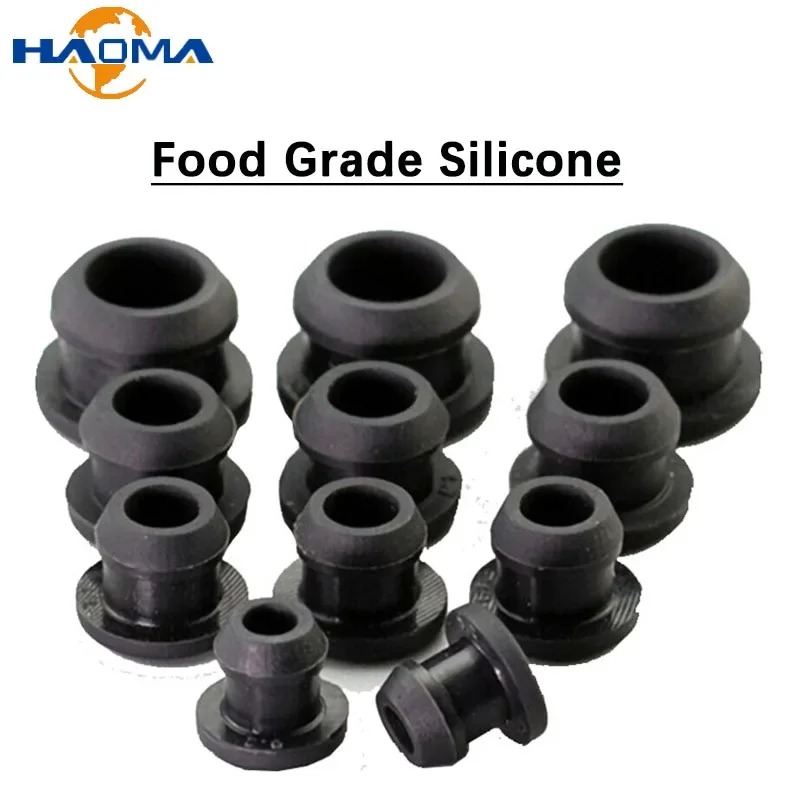 Food Grade Silicone Rubber Conical Snap-on T Type Plug Blanking End Caps Tube Inserts Bung 2.5-50.6mm Black