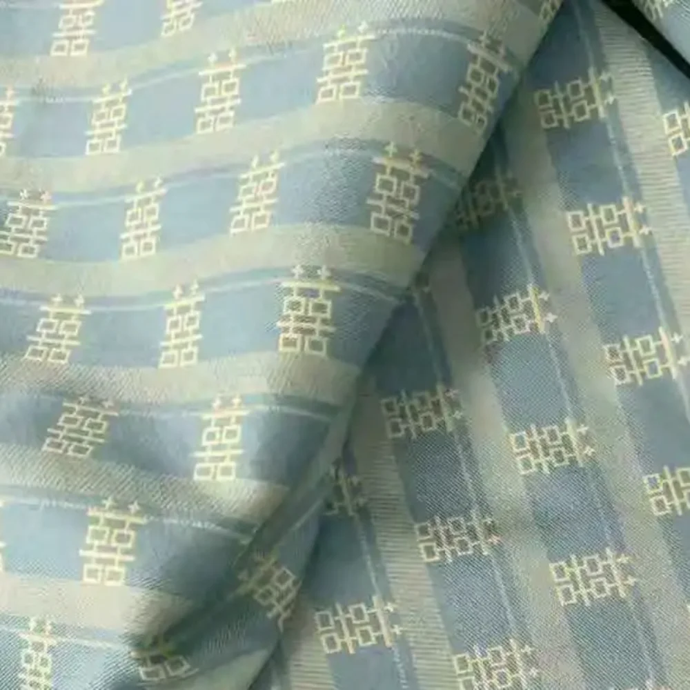 

Embroidery Jacquard Fabric Makaron Light Blue Yellow Milkshake Color Coat Skirt Fashion Design Sewing Cloth Wholesale by Meter