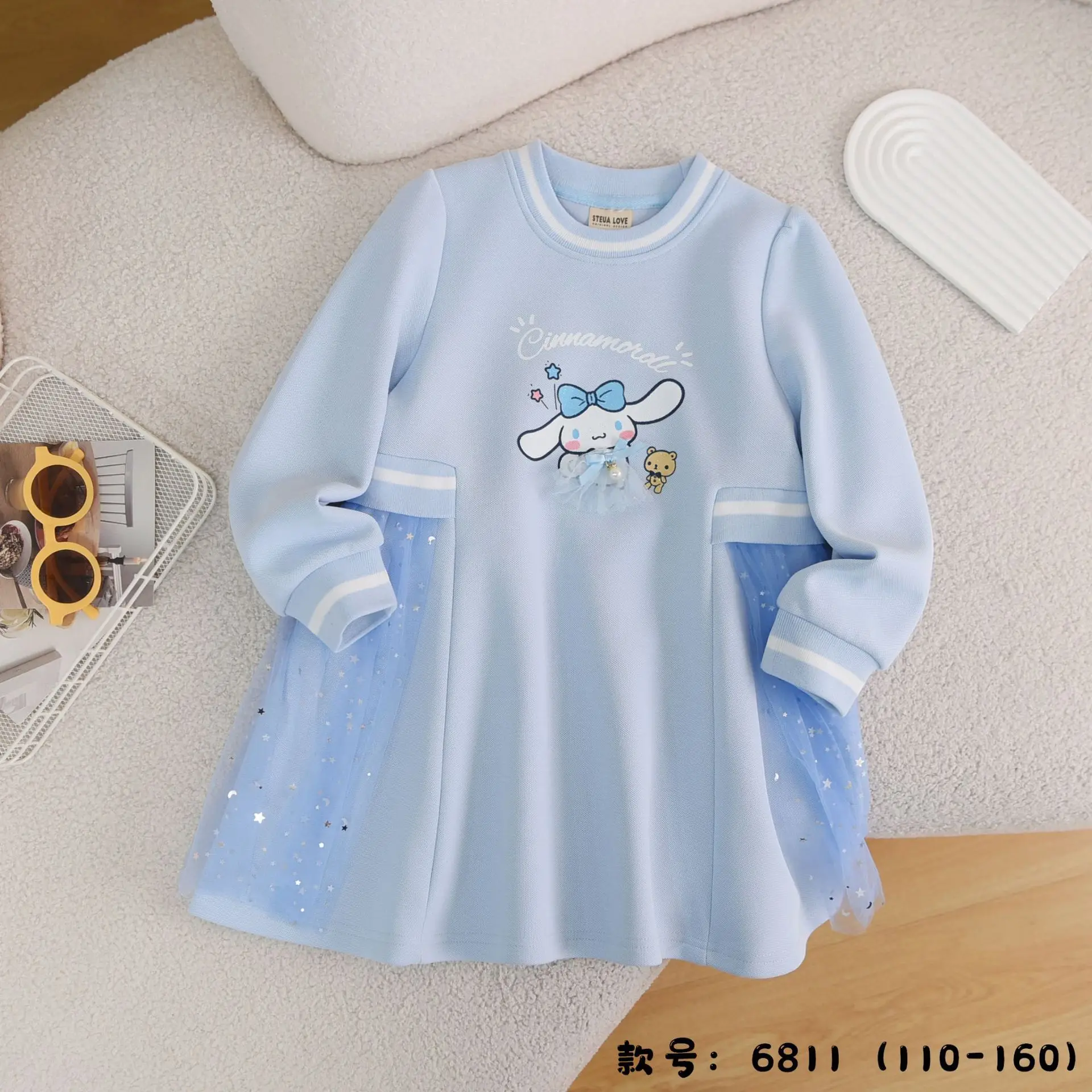 

2024 Sanrio Girls Dress Kuromi My Melody Cinnamoroll Skirt Long Sleeve Cartoon Cute Anime Children Clothes Tide Gift for Kids