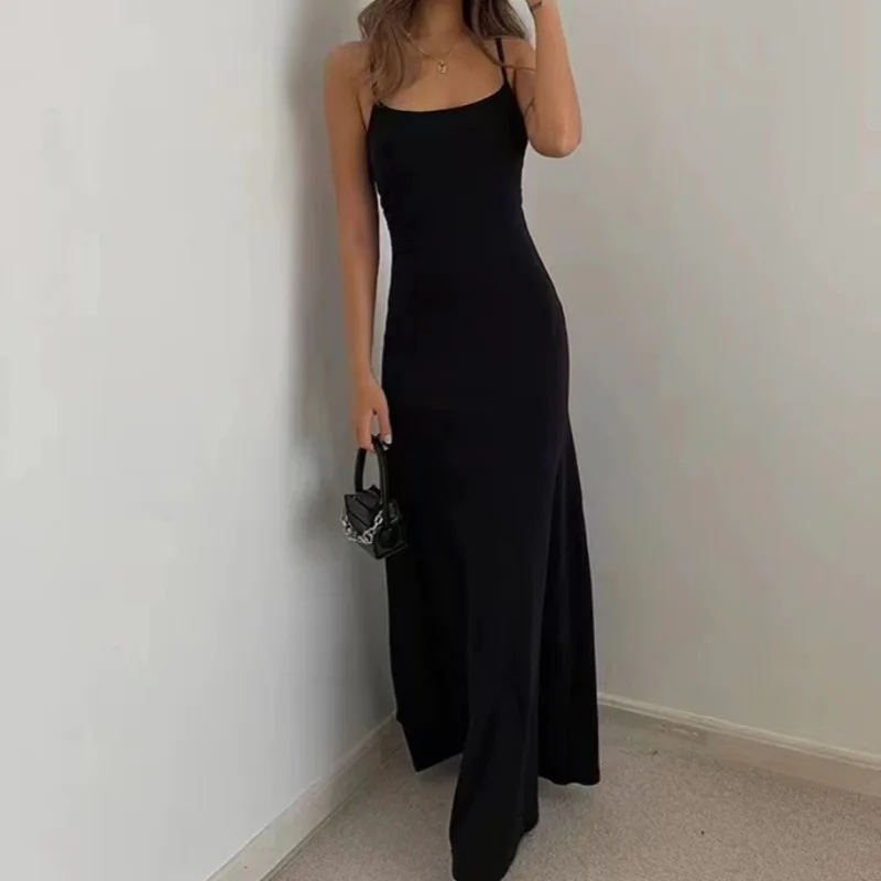 Woman Spring Summer Style Bodycon Dress Female Sexy Sleeveless Spaghetti Strap Split Sheath Dress Vestidos