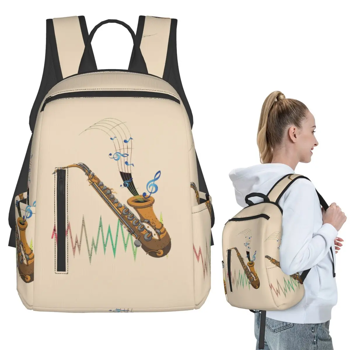 Saxophonist Jazz Musician Instrument Saxophone Classic T-Shirt46 Backpack Student BookBag Boys Girls School Bag Computer