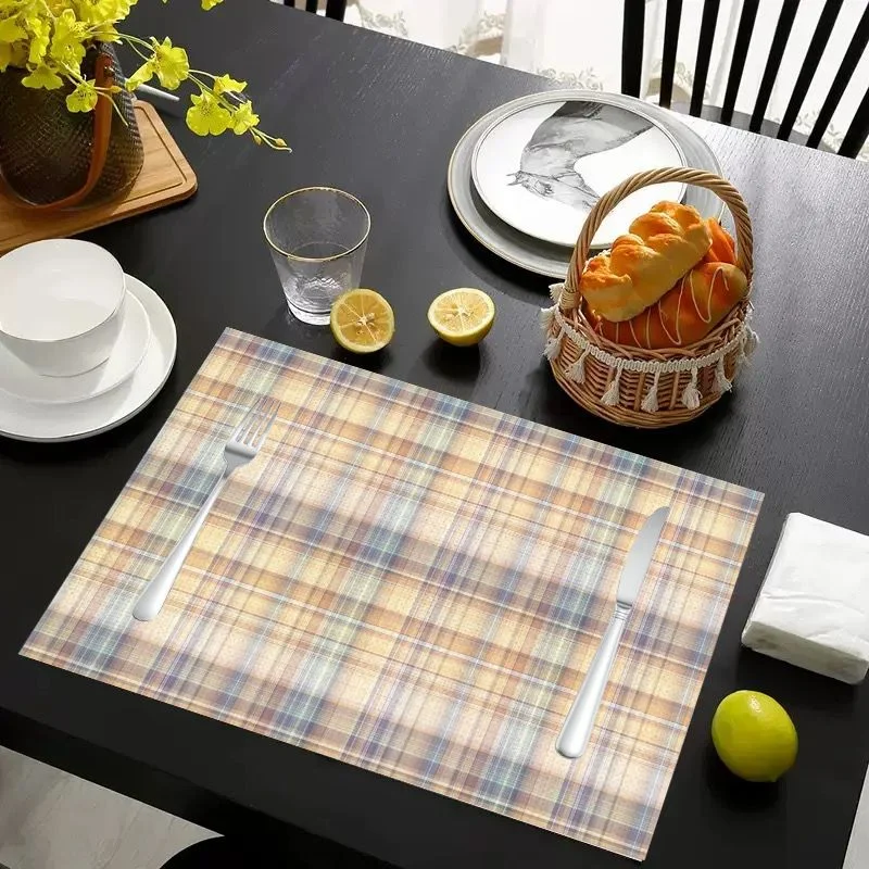 VIKAMA Rainbow Tree & Leaves Linen Placemats Set of 6, Non-Slip Washable Heat Resistant Kitchen Table Mats