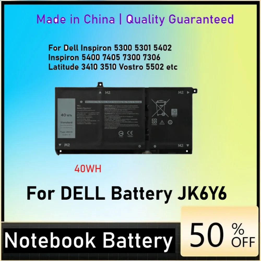 H5CKD JK6Y6 Battery for Dell Inspiron 5406 7405 7306 7506 2-in-1 5401 5402 5409 5502 5508 Latitude 3410 3510 Vostro 5300 5301