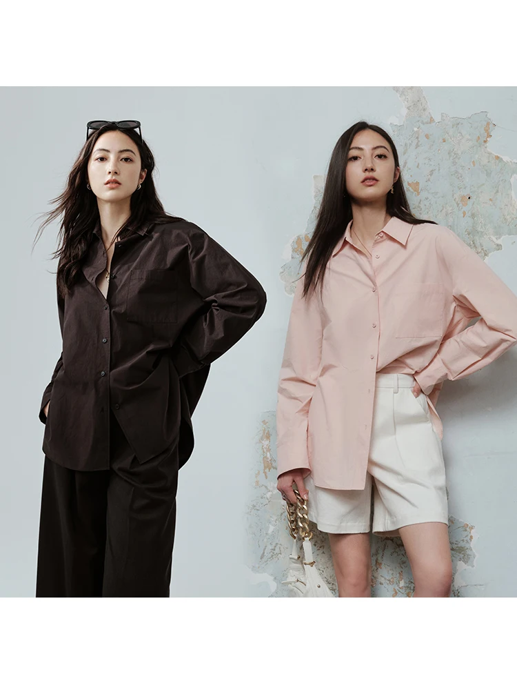 

Женская рубашка ChillCozy с длинным рукавом из хлопка, свободного кроя, с воротником на пуговицах, однотонная, для ранней осени, модная, женская, размер S