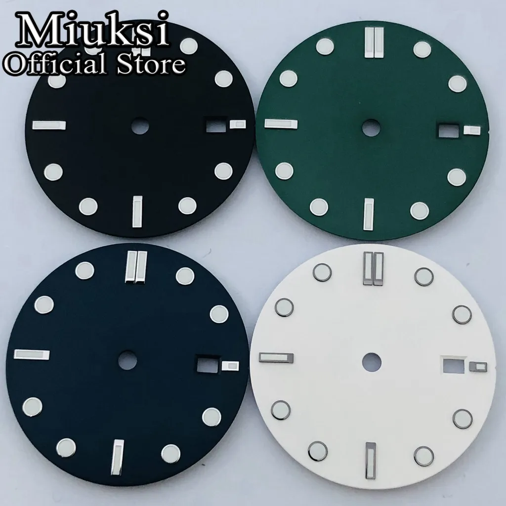 

Miuksi 32mm black blue green white sterile watch dial luminous fit NH34 NH35 movement fit 3/3.8 o'clock crown