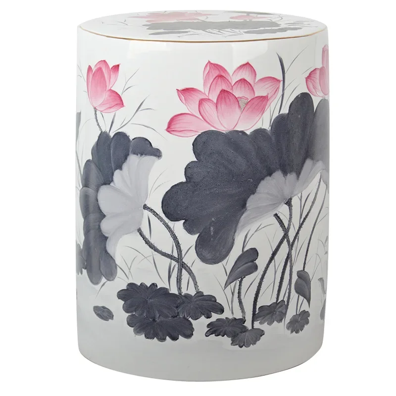Hand painted landscape ceramic drum stool cylindrical classical dressing stool creative vintage home living room bedroom fashion