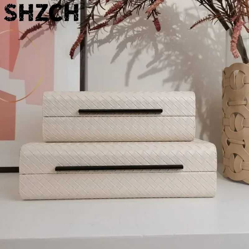 Multi-functional Leather Woven Storage Box Makeup Case Dressing Table Desktop Jewelry Box Model Room Cloakroom Sales Office
