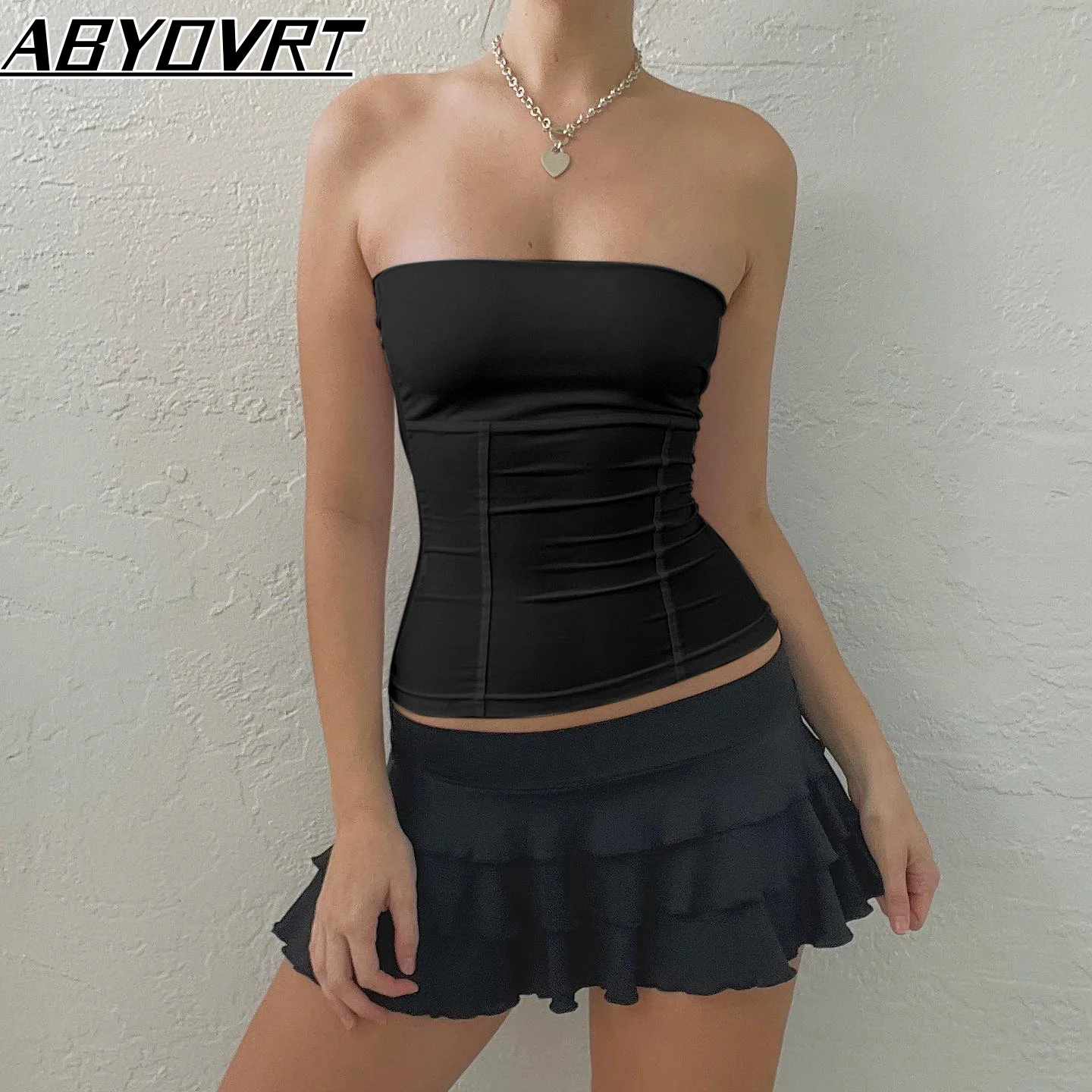 ABYOVRT Solid Color Pullover Sleeveless Off Shoulder Simple Casual Women's Bra Top One line Neck Waist Waist Open Back Shirt