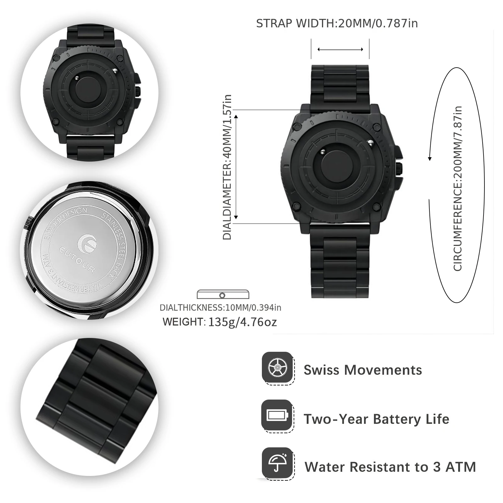 EUTOUR Magnetic Ball Personalized Creation Sports Cool Concept Bezel-less Fashion Design Men\'s Watch - Metal Strap