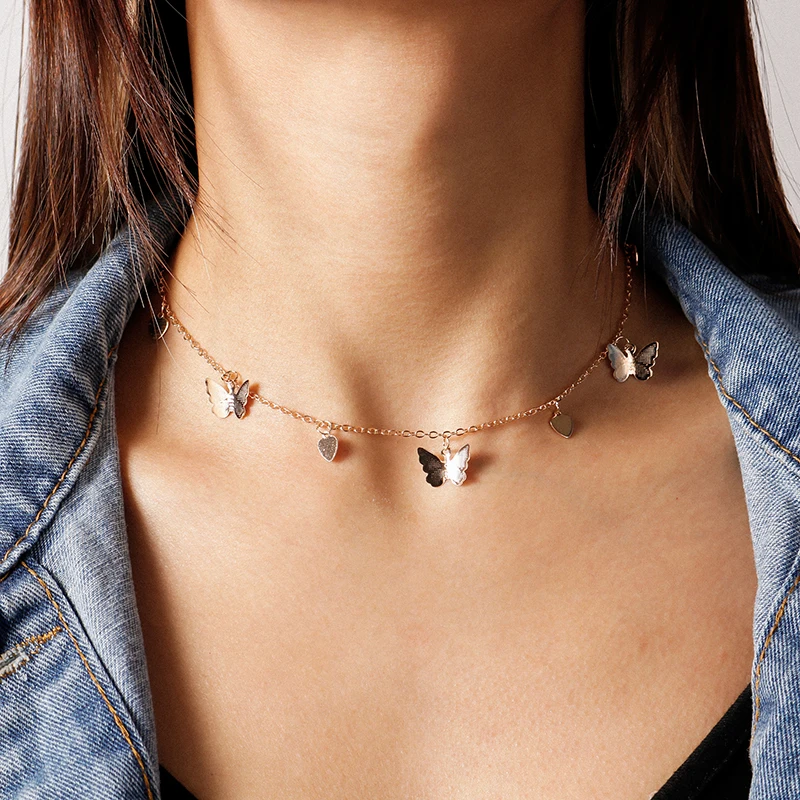 Aihua Niedliche kleine türkische Glücksauge-Schmetterlings-Halskette für Frauen, Statement-Halskette, Halsketten, Chocker, Damenschmuck – Detail 12