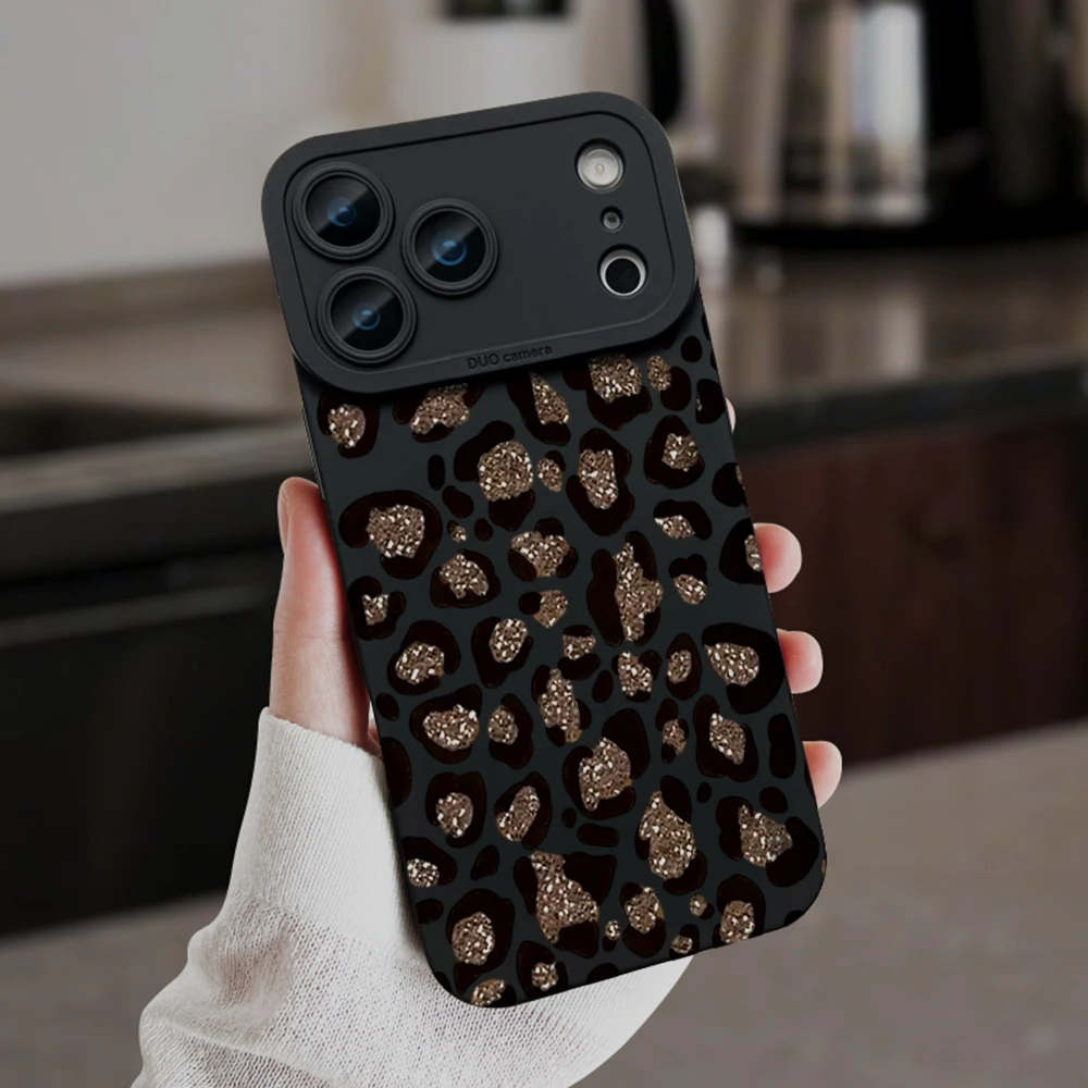 Gold Glitter Leopard Print Phone Case For Samsung Galaxy S26 Ultra Plus S25 S24 S23 S22 S21 A56 A55 A54 A36 A35 TPU soft Cover