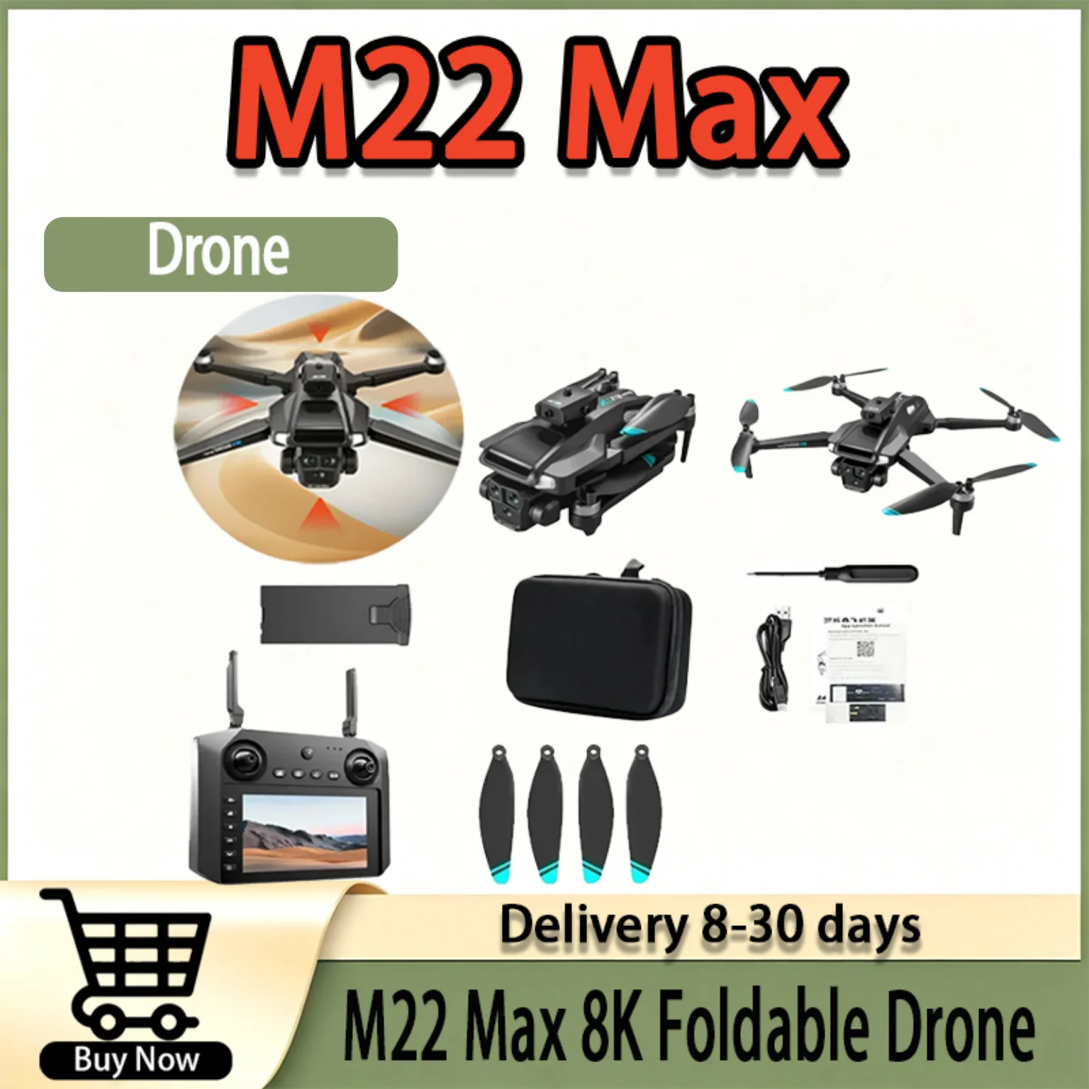 M22 Max 8K Professional Camera Drone, Anti-Collision Optical Flow Aircraft with Card Reader Ideal for Outdoor Videography