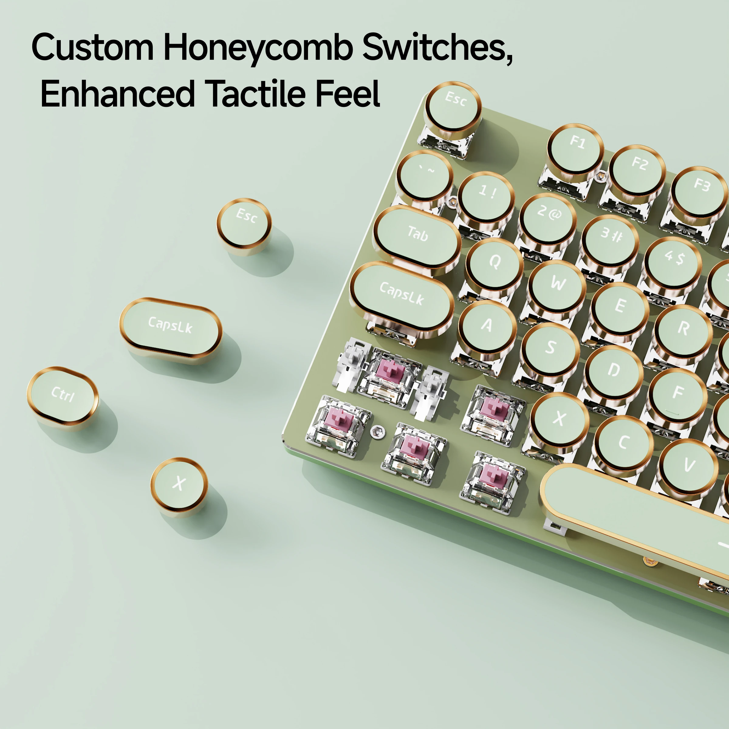 EWEADN Mechanical Keyboard 2.4GHz Wireless/Bluetooth/Wired, Steampunk Style,Ergonomic, Gaming/Esports, Laptop/Desktop/Office - Image 4