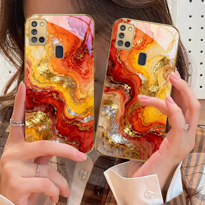 الذهبي ضوء النجوم لسامسونج A 31 32 A33 A34 35 14 A15 13 16 25 26 50 52 53 54 55 56 70 71 72 73 الزجاج الذهبي جراب هاتف