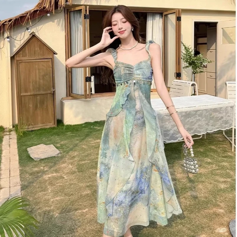 

Spring and Summer Beach Dress Beach Dress Stunning Strapless Women's Printed Suspender Bohemian Dress