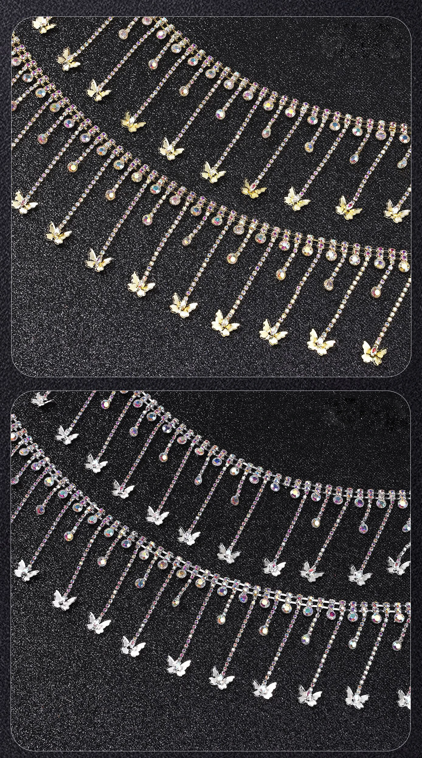 5 Yards Strasskette Kristalldiamant DIY Bastelzubehör Schmetterling Quaste Glitzer Strassband Nähzubehör Dekorationsgeschenke – Detail 4