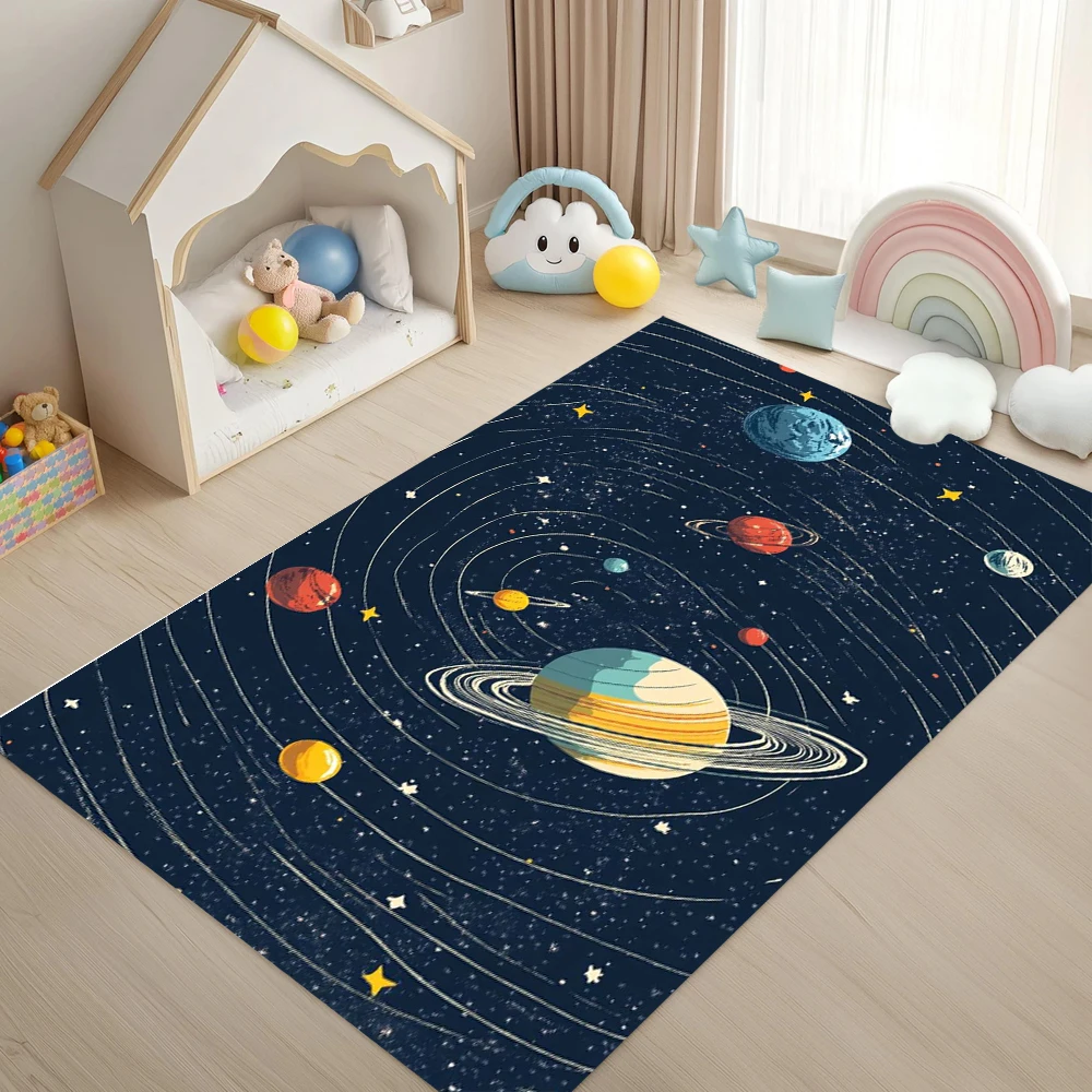 Alfombra educativa juguetona con tema de sistema Solar para niños, área de aprendizaje, sala de juegos familiar, dormitorio juvenil, antideslizante y duradera
