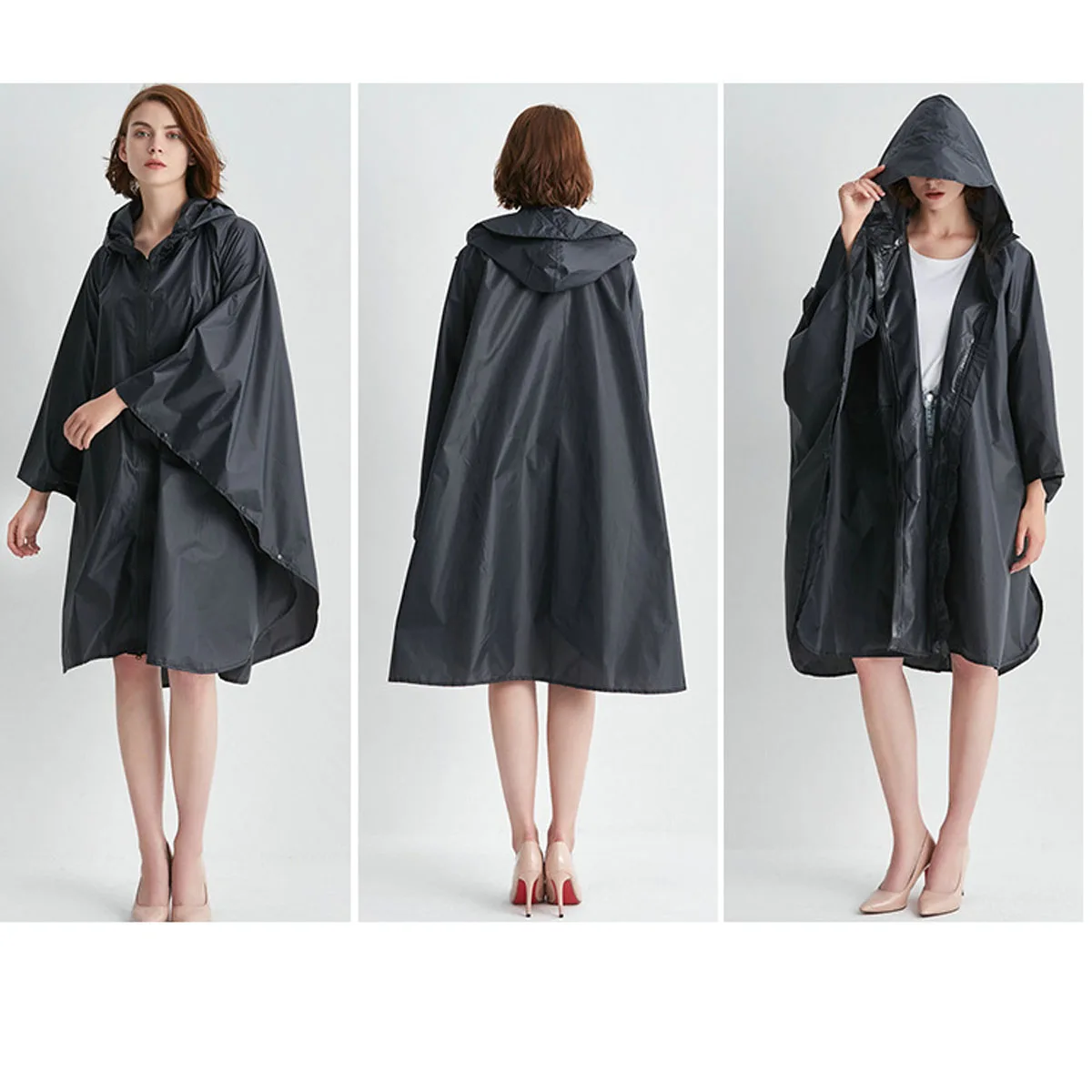 Fashionable Portable Poncho Raincoat Men's and Women's Poncho Backpack Riding 210T Polyester Taffeta Waterproof Zipper Upgrade