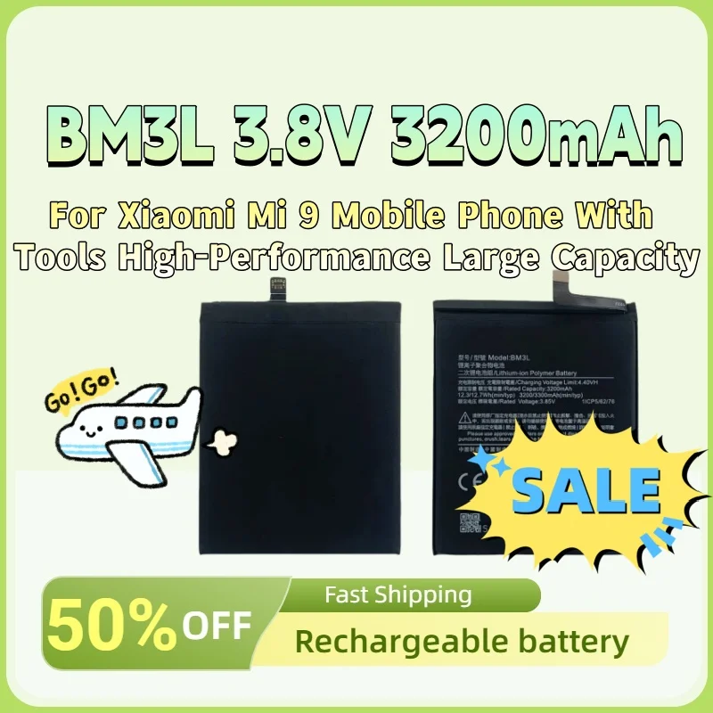 

High Quality Replacement Battery BM3L 3.8V 3200mAh for Xiaomi Mi 9 Mobile Phone With Tools High-Performance Large Capacity