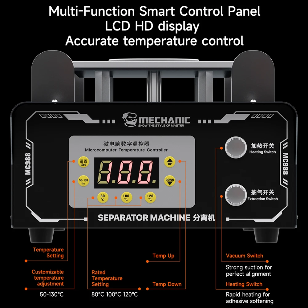 Aixun MC988 Separador de aquecimento de tela digital de alta sucção para ferramenta de separação de aquecimento de tela de reparo de celular