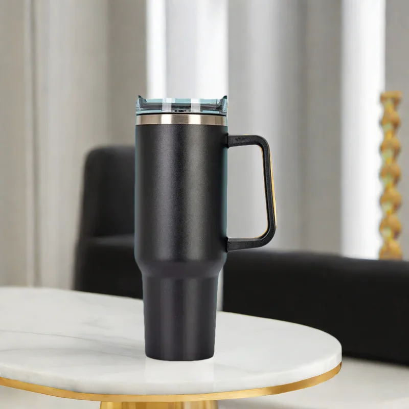 40oz 1200ML Insulated Tumbler W/Handle & Straw, Double Wall Thermal Cup, Travel Coffee Mug,Portable Inox Thermal Cup