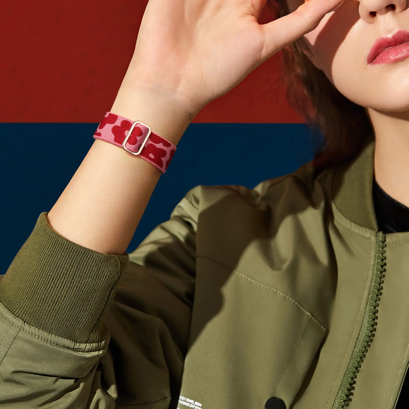 Soft Breathable Stretchy Nylon Solo Loop Band with Love/Flower Pattern - Elastic Braided, Compatible For Apple Watch 38mm-49mm