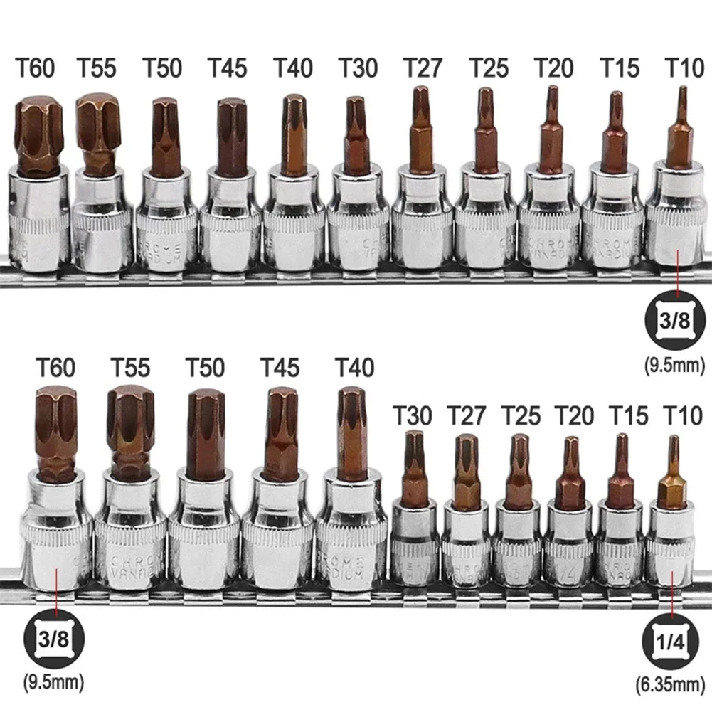 

11Pcs 3/8 1/4inch Drive Alloy Torx Screwdriver Bits Socket Bit T10-T60 Hand Tool Screwdrivers Nutdrivers Bits Socket Hand Tools