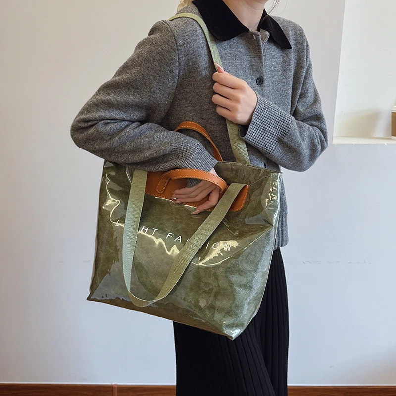 

Повседневная сумка через плечо из ПВХ, сумка-тоут из крафт-бумаги, сумки с верхней ручкой, большая вместительная сумка для подмышек, водонепроницаемая сумка для покупок, работы, свидания