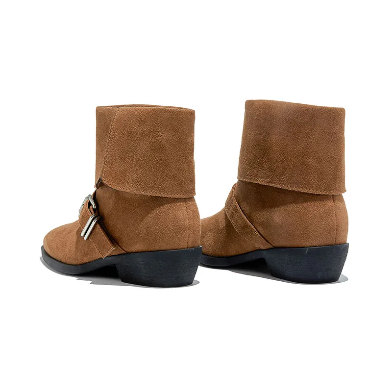 Women's Western Cowboy Boots Pointed-Toe Vintage Maillard Women Boots Large-Size Non-Slip Ankle Boots and Short Boots female