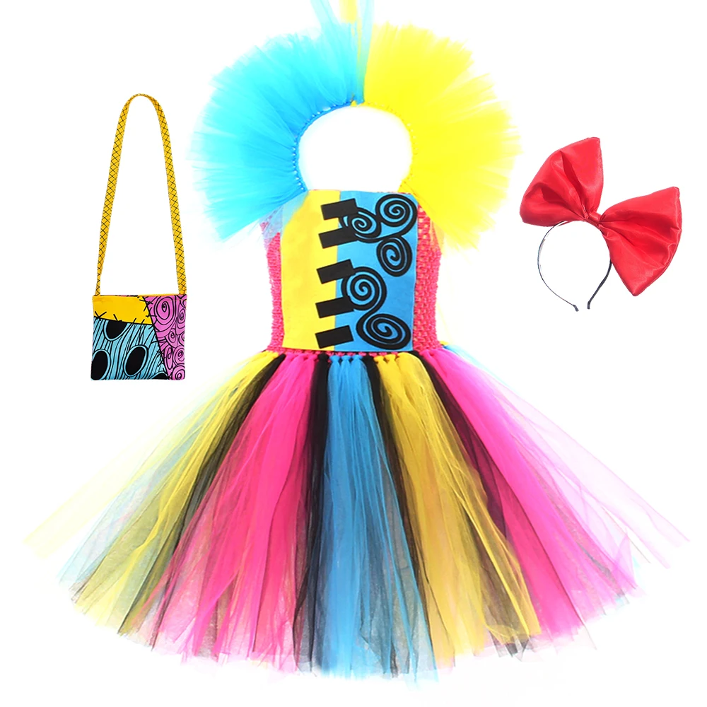 Nightmare Before Christmas Sally Tutu Dress with Headband for Girls Halloween Party Cosplay Fancy Dress up Costume Tutu Outfit