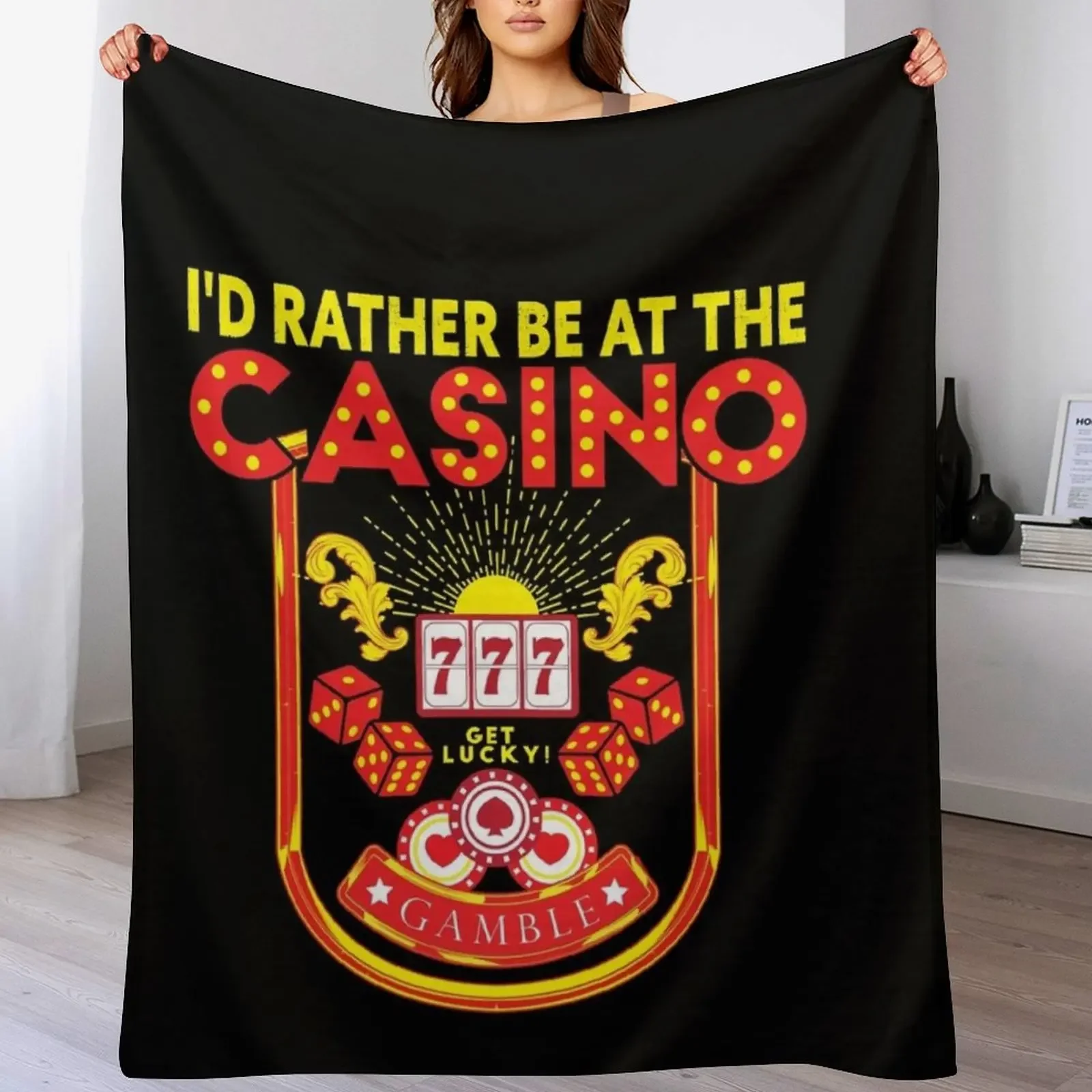 I'd Rather Be At The Casino - Casino Lover Gambling Gambler Throw Blanket Plaid blankets and throws Blankets