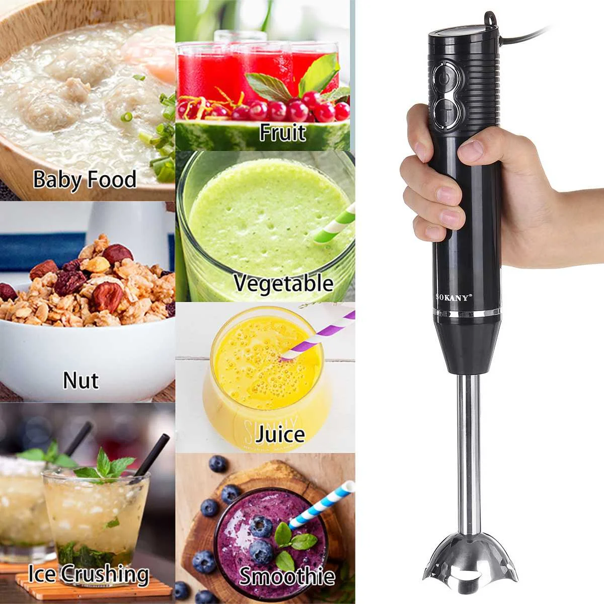 3-in-1 Immersion Hand Stick Blender 300W 2 Speeds Electric Food Vegetable Grinder Hand-held Cooking Complementary Food Machine