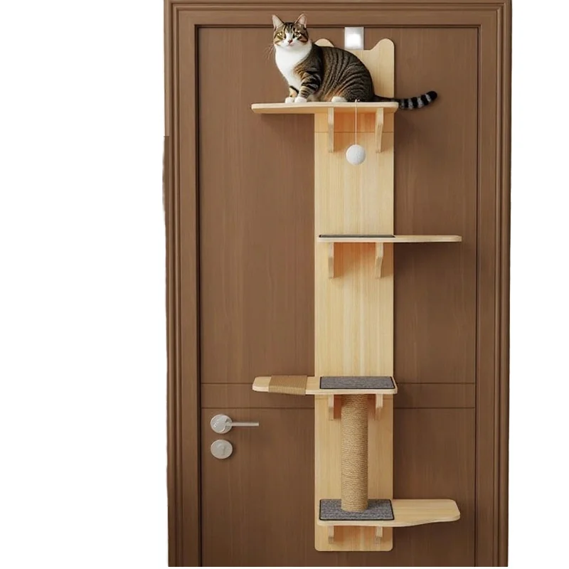 

Solid Wood Cat Toy Eco-Friendly Interactive Climbing Column with Hanging Door Jumping Platform Space-Efficient Cat Scratching