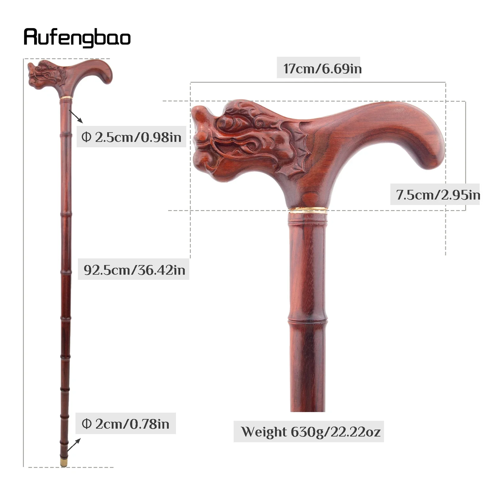 Red Dragon Wooden Bamboo Joint Single Joint Fashion Walking Stick Decorative Cospaly Cane Halloween Crutch Wand Crosier 92cm