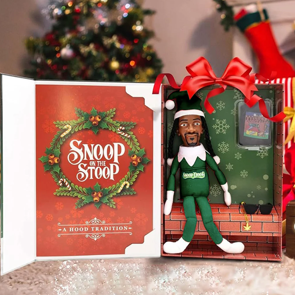 Christmas Elf Doll Snoop Dogg Snoop on a Stoop 12\'\' Plush Toys Shelf Decor Includes Elf Toy Tshirt Sunglasses Necklace Xmas Gift