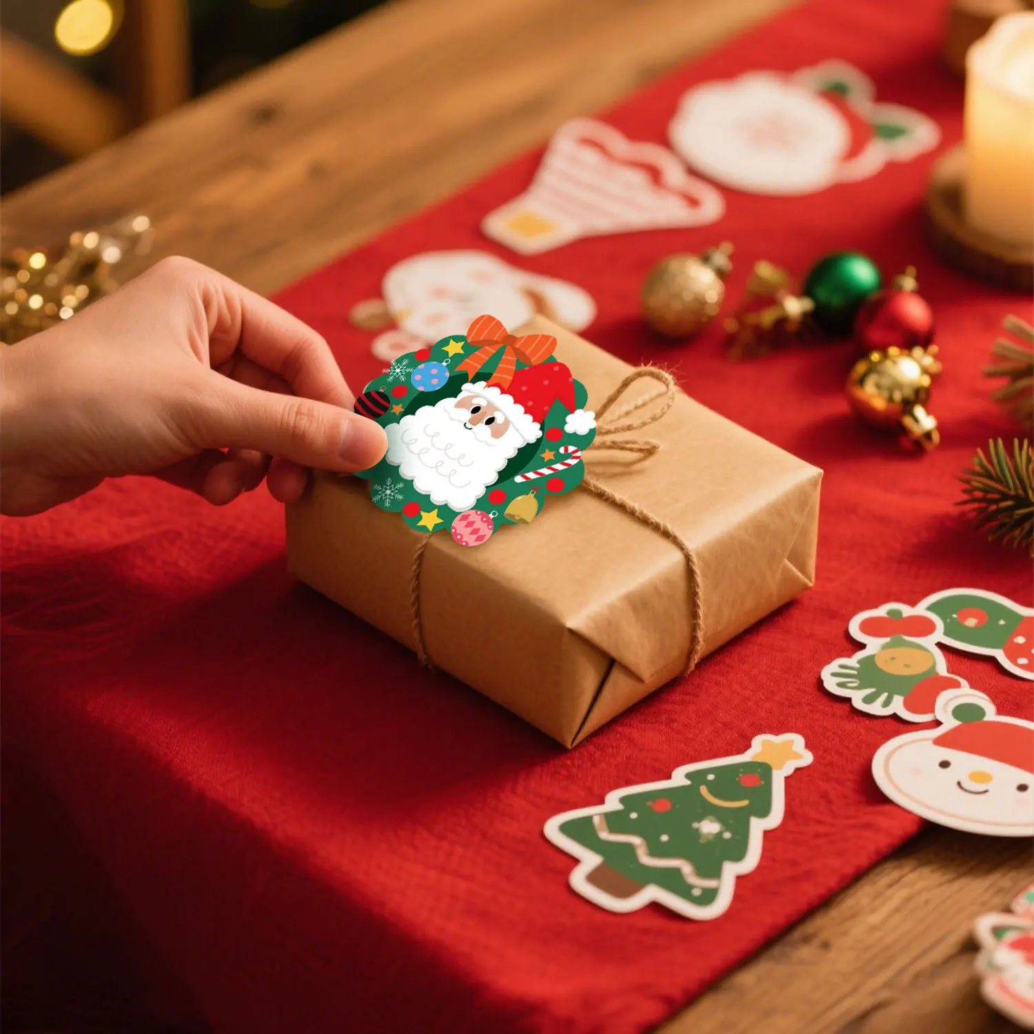 320 قطعة من ملصقات عيد الميلاد لفة عطلة الشتاء ملصقات مغلف مستديرة لعيد الميلاد ملصق ختم لحفلة عيد الميلاد، 1.5 بوصة