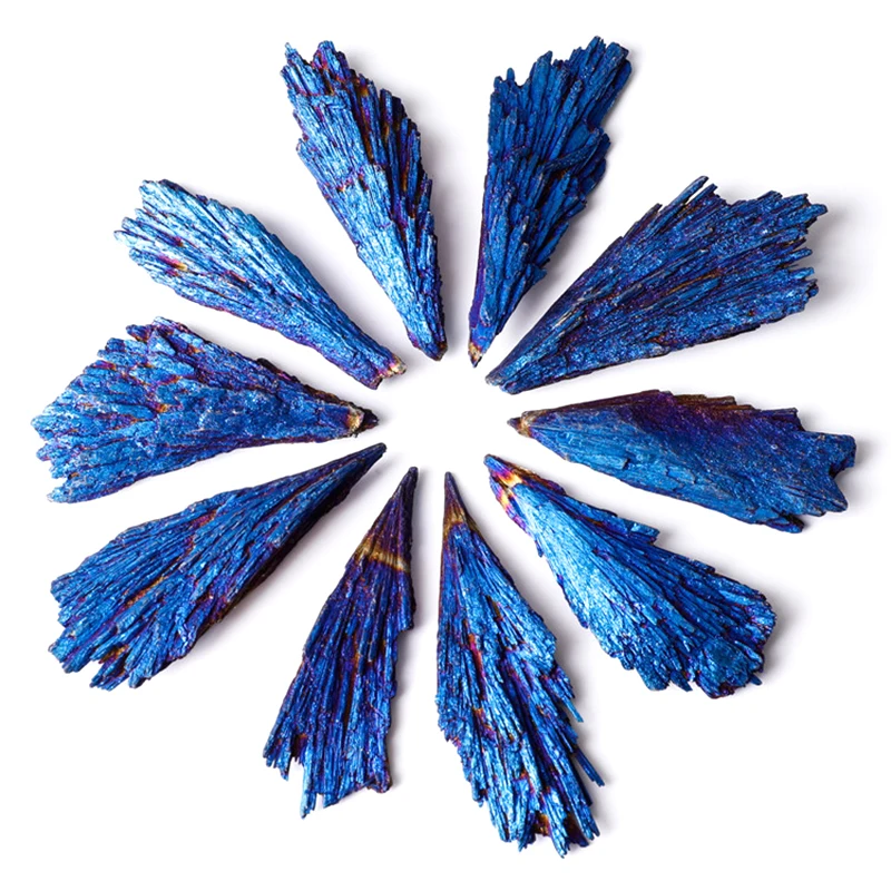 Natural Stones Crystal Blue Color and Minerals Titanium Aura Quartz Tail Decor