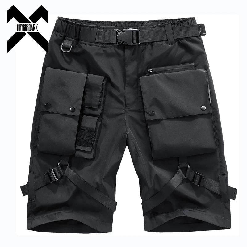 

Men Tactical Shorts Fashion Functional Multi Pockets Shorts Techwear 2023 Summer Hip Hop Streetwear Knee Length Pants Black