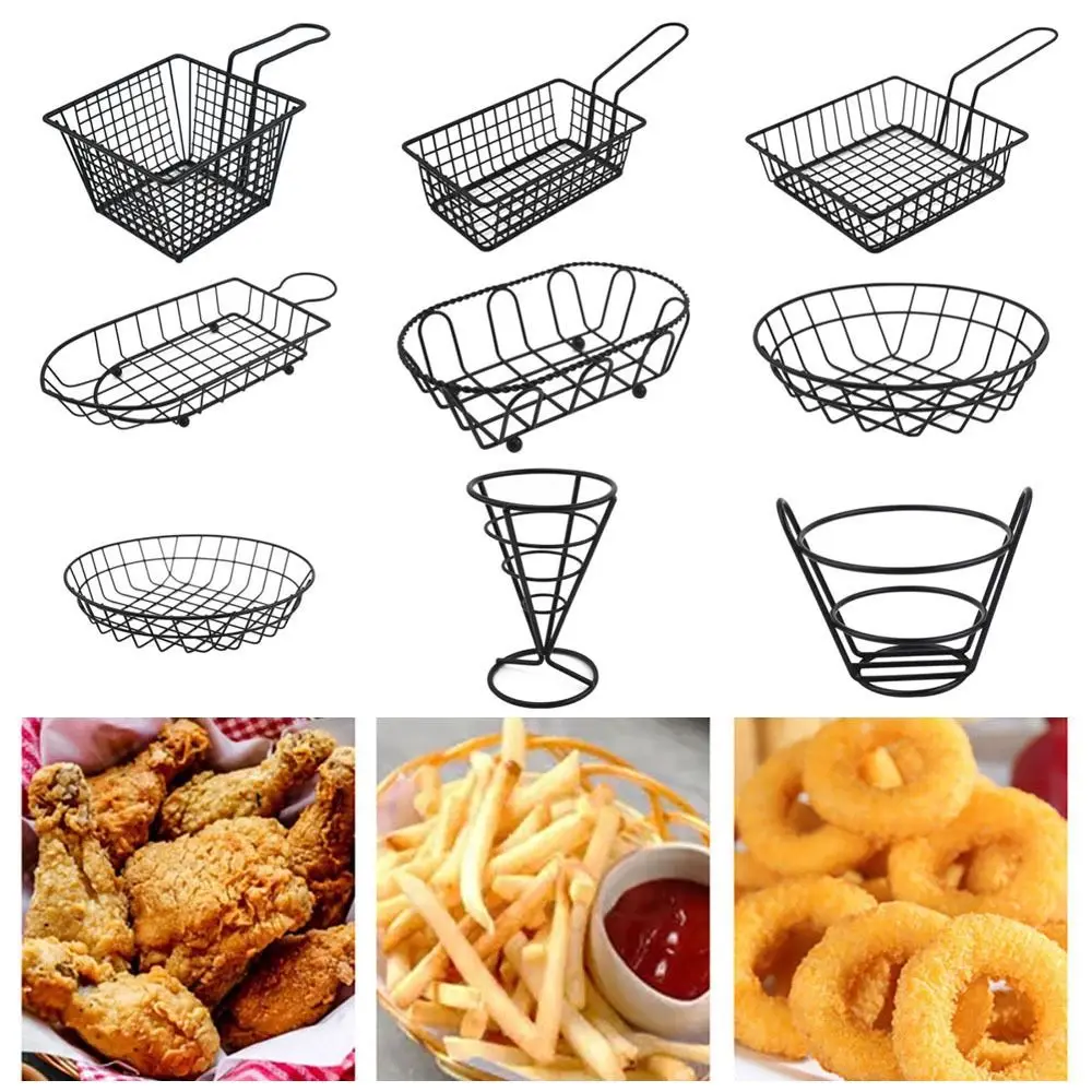 1Pcs mit Griff Friteusen Korb Lebensmittel Lagerung Container Hause BBQ Küche Werkzeug Braten Tablett Eisen Französisch Tiefe Französisch Frites halter