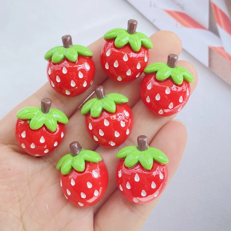 Serie de setas de dibujos animados, fresas, manzanas y cerezas, parte posterior plana, resina, álbum de recortes, joyería artesanal, horquilla, 10