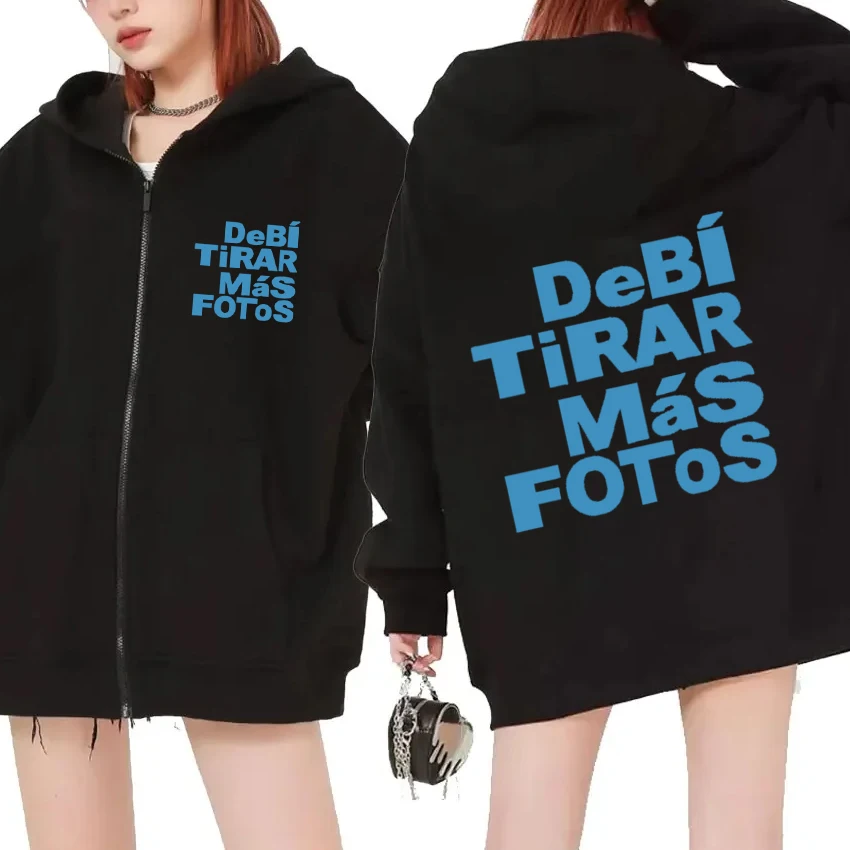 

Rapper Bad Bunny Debi Tirar Más Fotos Double Sided Graphics Zipper Hoodie Unisex vintage Fleece Sweatshirt Men women Casual Coat