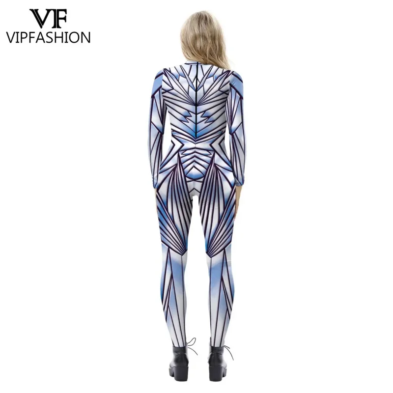 Vip-halloween traje para as mulheres, esqueleto impresso macacões, cosplay colorido gradiente, zentai catsuit