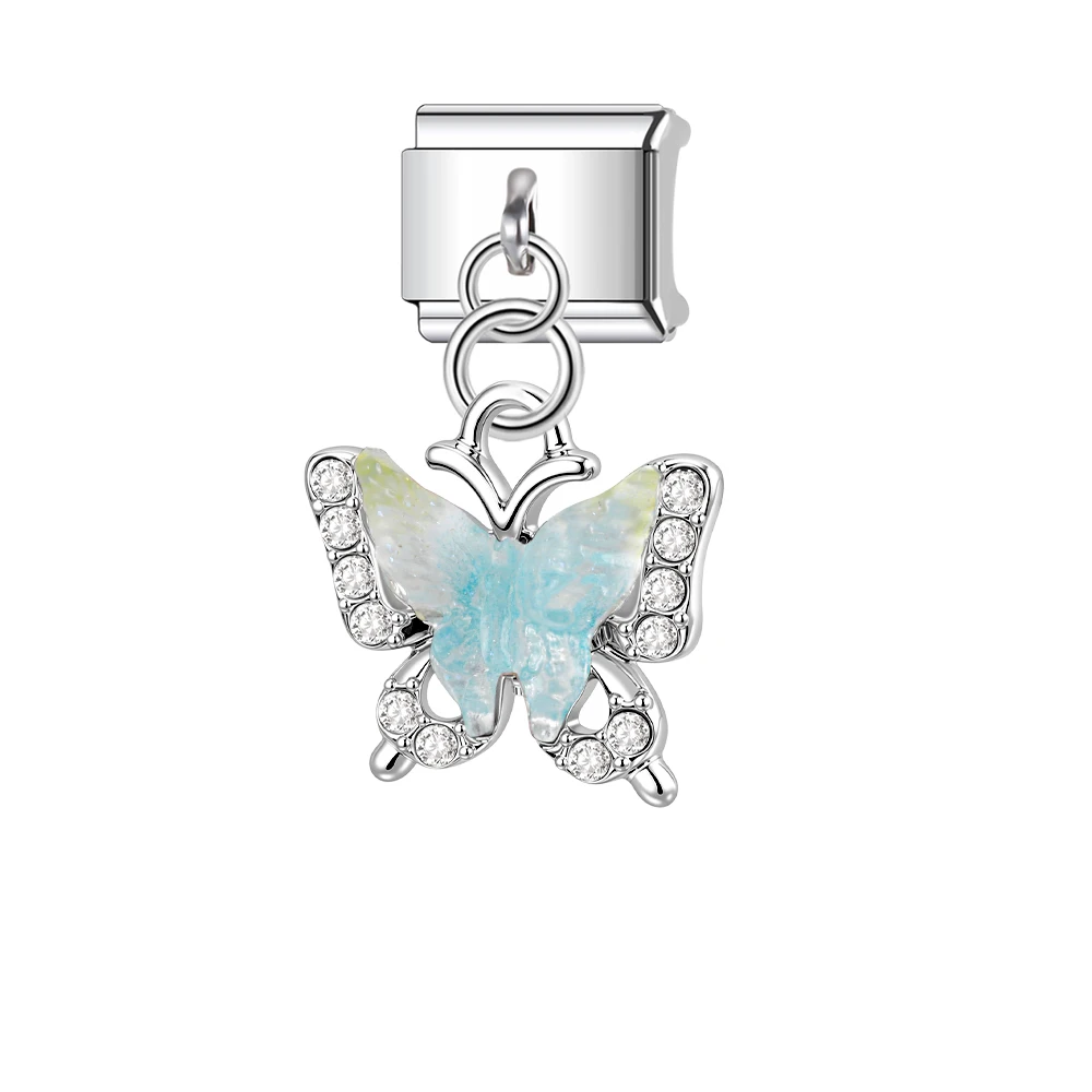 Trusta Delicate Sparkling Butterfly Jewelry Pendant Charms for italian bracelet Removable for Women DIY Fit 9mm 1pc Fashion N830