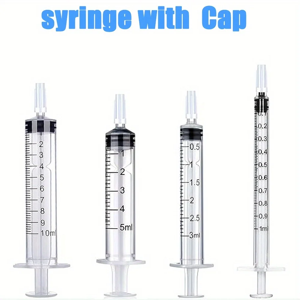 50Pcs Syringes + 50Pcs White Caps, Available in 4 Sizes: 1ml, 3ml, 5ml, 10ml, Liquid Syringes, Laboratory Supplies, Industrial Use, Also Suitable for Feeding Small Animals, Transferring Liquid Ink, Applying Glue, and Watering Plants view 2