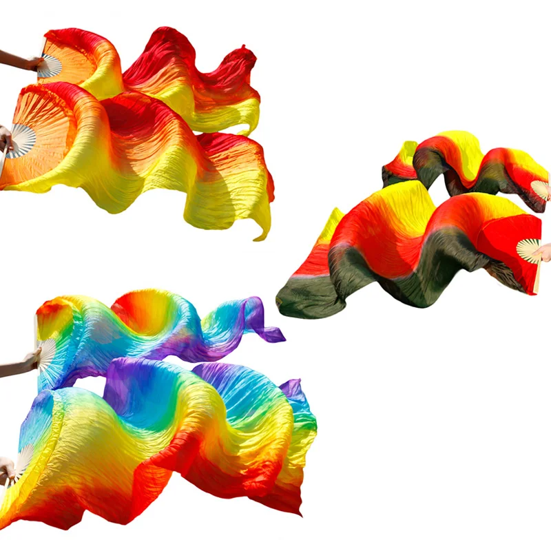 벨리 댄스 중국 무용 공연 팬 베일, 핸드메이드 염색 실크, 100 퍼센트 리얼 실크 팬, 10 가지 색상, 1 쌍