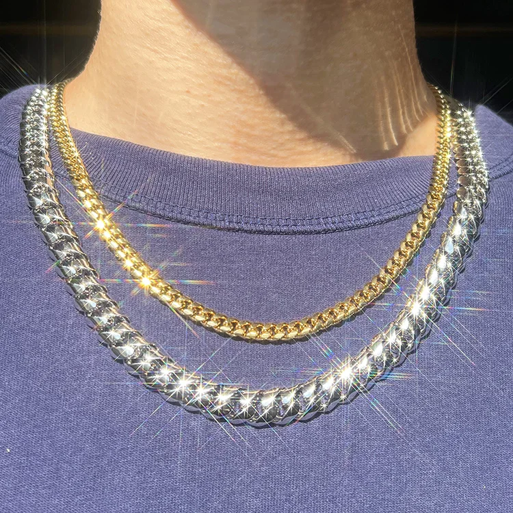 Jewelry Hip Hop Gold Plated 925 Sterling Silver 12mm Wide Heavy Silver Cuban Chain for Mens Jewelry.